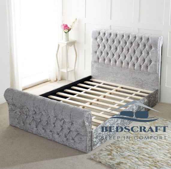 Crushed Velvet Sleigh Beds Laura Sleigh Bed All Sizes