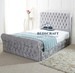 Crushed Velvet Sleigh Beds Laura Sleigh Bed All Sizes